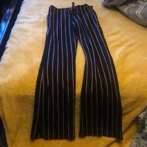 Black striped tight flare pants